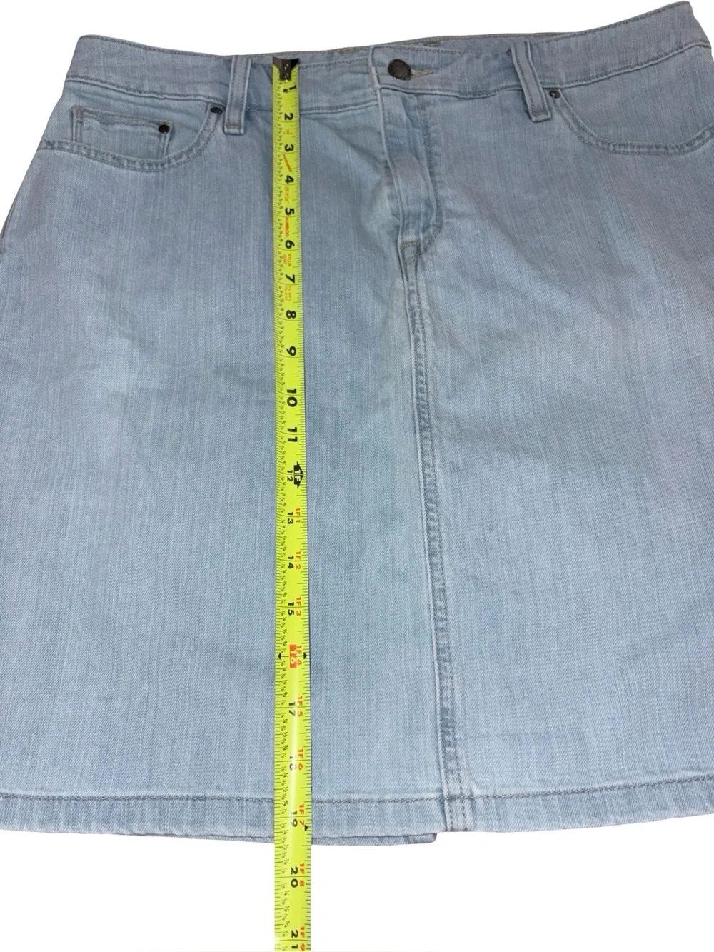 L.L.Bean Favorite Fit Light Wash Denim Skirt Size 14 Regular Stretch Jean Skirt